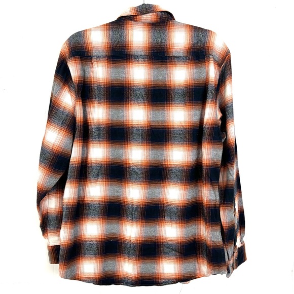 Amazon Essentials Flannel Button Down Shirt Orange Navy Plaid Men's Large - Picture 4 of 4